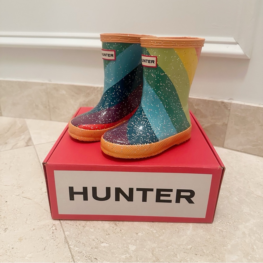 Hunter Kids' First Stripe Glitter Rain Boots